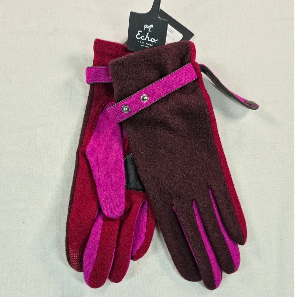 Echo Women Tech Gloves XL Wool Cashmere Burgundy Fuchsia Cozy Winter Warm NWT